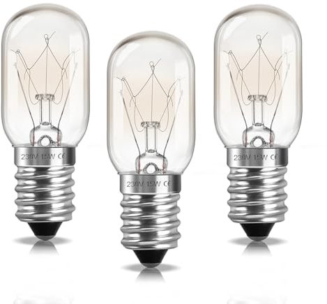 Liuyife 3 lampadine E14 per frigorifero, dimmerabili, resistenti al calore fino a 300 gradi, 100 lm, luce bianca calda, 2700 K, E14, per frigorifero, microonde, cappa, lampada in pietra salina