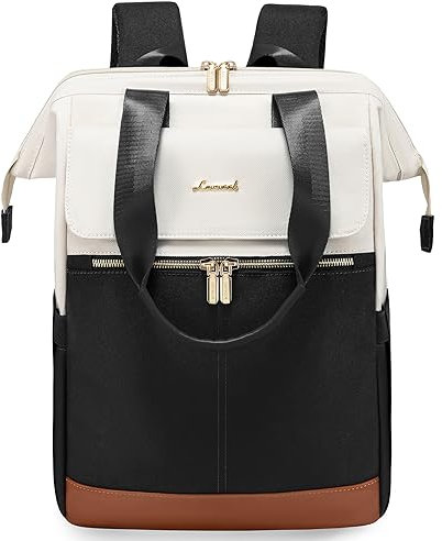 LOVEVOOK Backpack Womens, 15.6 inch Laptop Rucksack Bag for Ladies, Waterproof Daypacks for Office Teacher Nurse, School Bags with USB Port for Work University Travel Business, Beige Black Braun