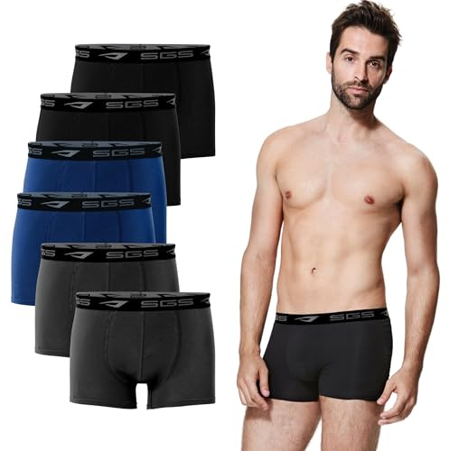 SGS – Confezione da 6 Boxer Uomo in bambù – Intimo Sportivo Morbido ed Elastico – Mutande Uomo Ideali per Sport e Quotidianità – Mutande Uomo Boxer Nere Taglie M a XXL