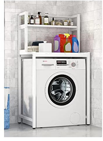 Estantes de organización de lavandería, soporte resistente para colgar ropa, balcón, lavadora, estante organizador de baño, estante para encima de la lavadora (blanco, 60 x 69 x 152 cm)