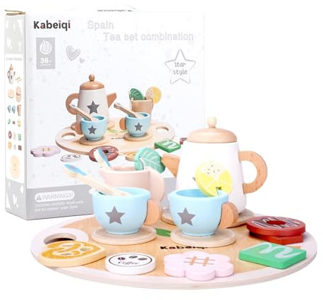 quiodok Wooden Tea Set for Toddlers Pretend Role Play Kitchen Accessories Toys Wooden Kitchen Accessories Kids Tea Set for 2 Year Olds Girls Boys Birthday Gifts