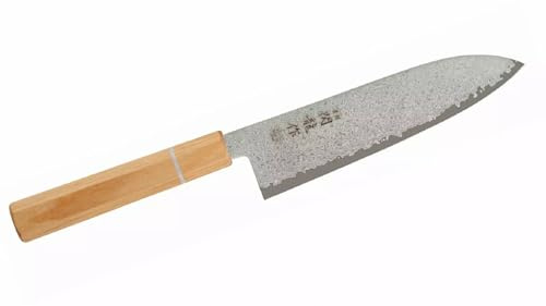 Couteau de Cuisine Japonais Sekiryu Série MOKUZAI, Lame Acier Inoxydable VG-10 Damas 33 Couches, Manche Octogonal en Bois Stratifié Renforcé avec Anneau Bleu en Micarta, HRC 61 (Santoku 18 cm)