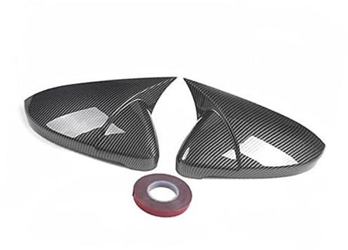 ZAPYVET 2pcs Horn Shape Side Wing Rearview Mirror Cap Cover Trim, for VW, for Volkswagen, for Golf, MK7 MK7.5 GTI GTD R Base 2014-2019 Car Wing Mirror Cover(BLACK Carbon Fiber Look)