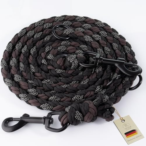 Tailoir Hundeleine 2m geflochten - Tauleine Hund, Mittelgroße - Große Hunde | Paracord Tau Leine verstellbar, Dog Leash Führleine, Bissfeste Freihandleine zum Umhängen, Trainingsleine, Schwarz