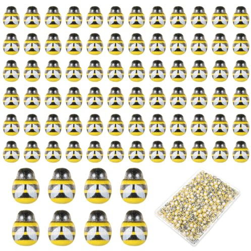 Zyghjort 300 Stück Holz Bienen Deko Biene Mini Dekoration Selbstklebend Klein Bemalte Bienen Bemalte Basteln Flache Kleine Holzbienen Mit Box Für Heimwerker, Basteln, Scrapbooking, Dekoration