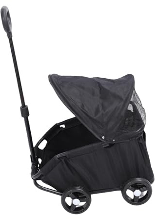 Oreilet Carroller Mascotas Plegable, 4 Ruedas Carryer Carrito Pastor Mascotas con Dosel Pequeños Perros Medianos Gatos, Cachorro Jogger Camionero Vagón para Perro Al Aire (BLACK)