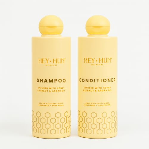 Hey Hun Nourishing Shampoo & Conditioner Set – Sulphate-Free Moisturising Hair Care with Argan Oil & Honey for Dry, Damaged Hair (2x300ml)