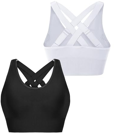 Litherday Sport-BH för Kvinnor Hög Impakt Utan Bygel Retro Korsad Push Up med Uttagbara Foder Fitness Yoga Löpning S-XXL, M