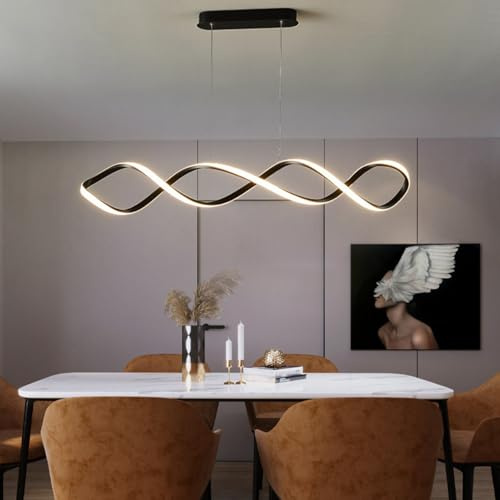 DDYY 120cm LED Pendelleuchte esstisch dimmbar schwarz Moderne design hängelampe esszimmer LED hängeleuchte mit Fernbedienung Esszimmerlampe Höhenverstellbar Kücheninsel-Leuchte (Schwarz, 120cm)