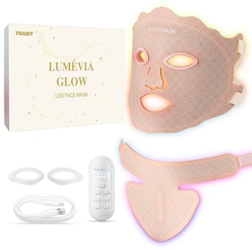 Masque LED Visage & Cou avec Proche Infrarouge, 7 Couleurs, Silicone Flexible, Sangles Réglables, Soin Lumineux à Domicile (Rose)