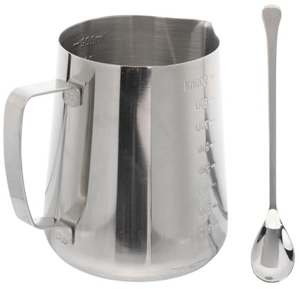BESPORTBLE Set 2 Tazze in Acciaio Inox 304 da 900ml con Misurino Interno/esterno e Cucchiaio 19cm, Brocca per Latte Art e Montare Panna, Strumento per Candele Fai da Te, per Cucina e Bar