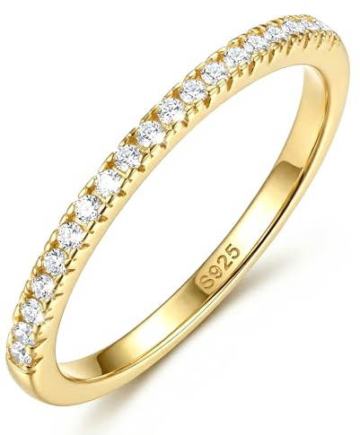 Diamday 925 Sterling Silver Rings for Women, Gold Ring Size J-1/2