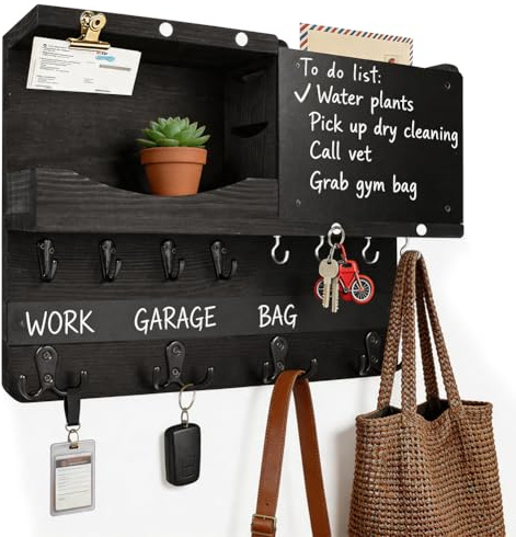 Briefhalter Schlüsselbrett, Schlüsselkasten Holz,mit Kreidetafel y 16 Haken