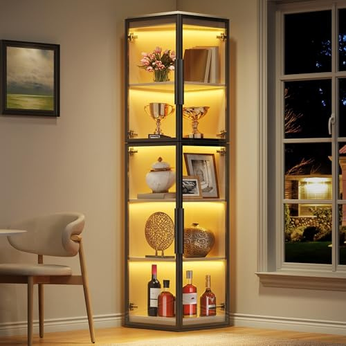 staronce Glasvitrine 40x40x170 cm – Schmale Sammlervitrine mit LED-Beleuchtung & 5 Böden, Acryl, weiß – Vitrinenschrank für Wohnzimmer, stehend, mit 360°-Sicht & Anti-Kipp-Vorrichtung