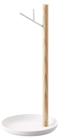 Yamazaki 2411 TOSCA Bananenständer, weiß, Stahl/Holz, minimalistisch, 13 x 13 x 28 cm