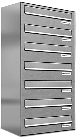 AL Briefkastensysteme 7er Briefkasten für Tür/Zaundurchwurf in V2A Edelstahl, 7 Fach, wetterfeste Premium Briefkastenanlage Design modern
