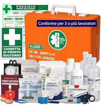 ONFARMA Caja de primeros auxilios FARMA2 Caja médica completa conforme DM 388 Anexo 1 para empresas con 3 o más trabajadores. Conforme a la ley para empresas con 3 o más trabajadores.
