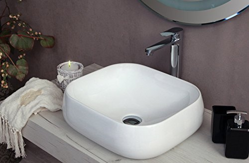 Yellowshop - Lavabo Da Appoggio Cm 45 x 40 Bacinella Lavandino Lavello In Ceramica Bianco Sanitari Bagno Design Moderno Modello Glam1
