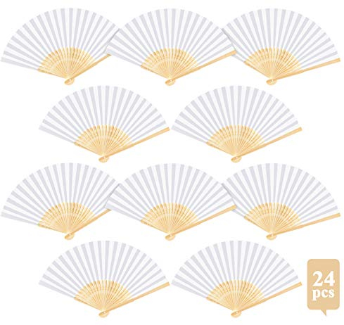ABSOFINE 24 Stk Handfächer Weiß Papier Fächer Hochzeitsfächer faltbar Taschenfächer Faltfächer Klappfächer Gastgeschenk Für Hochzeit Party Geburttag DIY und Wand Dekoration