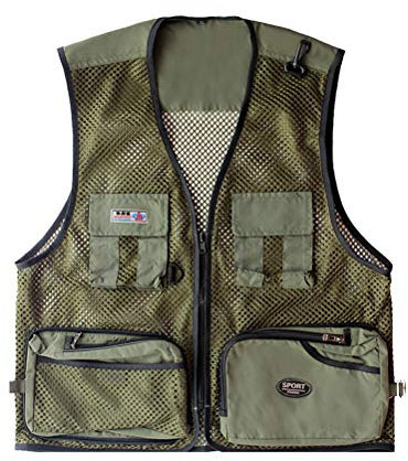 Daoba Herren Mesh Multifunktionsweste Summer Outdoor Sport Weste mit Vielen Taschen für Angeln Jagd Camping Safari (Armeegrün, EU M (Asia L))