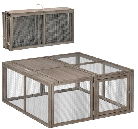 Magshion Foldable Chicken Coop Rabbit Hutch Outdoor, Pet Cage House Wood Small Animal Poultry Cage Run with Openable Roof for Ourdoor Backyard, 45.5 Inch, No Assembly Required (Grey)