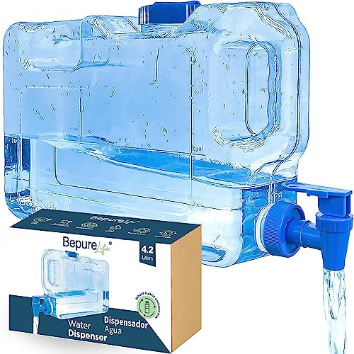 Dispensador de Agua fría para Nevera.Garrafa con Capacidad 4,2 litros. Botella de plástico PETG Reutilizable. Fuente para Agua, Bebidas, Playa, Camping, Oficina. (4,2 litros)