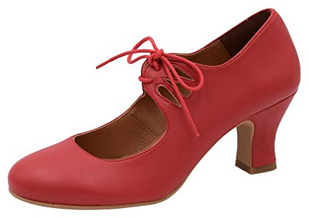 PASARELA - Zapatos de Baile Flamenco Napa Soft con Cordones para Mujer Sintético Mujer Color: Rojo Talla: 39
