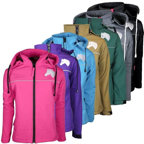 MS-Trachten Kinder Softshell Reitjacke Eva pink hellblau grau (Pink, 134/140)