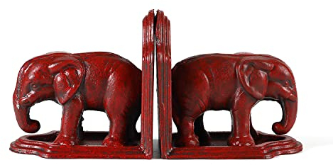 Elefanten-Buchstützen für schwere Bücher – massives Gusseisen-Metall, stabiler Buchhalter für Regale, Schreibtisch, Büro & Heimbibliothek, Dekoration, 11,4 cm, Antikrot
