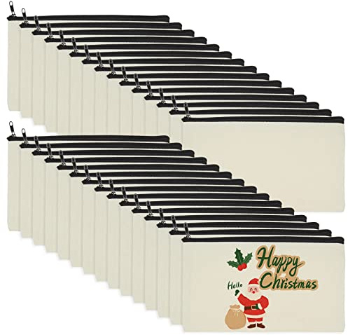 GOYADA 30 Stück DIY Blanko Stoffbeutel, Blanko Stoff Federmäppchen, Kosmetiktaschen mit Reißverschluss, Multifunktional für Schule, Make-up, Büro und Basteln, 12 x 21 cm | Federmäppchen zum Bemalen, Kosmetiktaschen mit Reißverschluss Multifunktional für Schule, Make-up, Büro