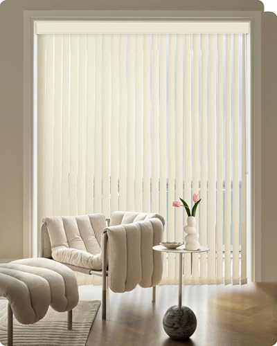 Graywind Customized Vertical Blinds Light Filtering Vertical Blind Free Wand Control Privacy Track Slats Set for Patio Sliding Glass Doors Windows (Dimout Beige)
