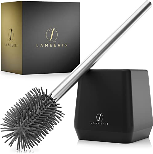 LAMEERIS® - Klobürste aus Silikon - Klobürstenhalter Kunststoff - Wandmontage ohne Bohren - Schnell trocknende Toilettenbürste für mehr Hygiene - WC Bürste (Schwarz)
