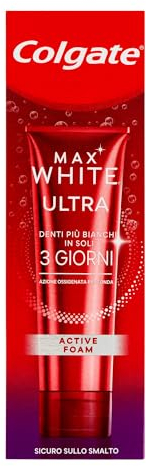 Colgate Dentifricio Sbiancante Max White Ultra Active Foam 50 ml I Denti Più Bianchi in Soli 3 Giorni * I Azione Ossigenata ad Assorbimento Profondo I Clinicamente Testato I Sbiancamento denti