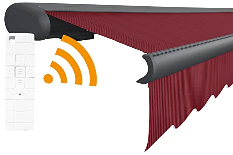 Arilco Elektrische Vollkassettenmarkise Kassettenmarkise Gelenkarmmarkise Markise Sonnenmarkise Sonnenschutz in vielen Farben und Größen wählbar in der Kassettenfarbe Anthrazit (5m x 3m, Salsa)