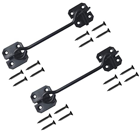TERF® Türhaken und Ösenschloss, robust, 150 mm, Antik-Schwarz, inkl. Befestigungsschraube für Tür, Tor, Fenster, Schrank, Schuppenriegel, 2 Stück