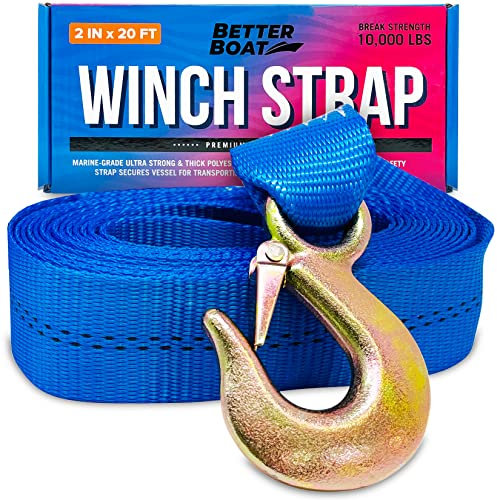 Better Boat Heavy Duty Marine Grade Winch Strap with Hook, 2 x 20' for Boat, Jet Ski, Snowmobile Trailers, 10000Lbs