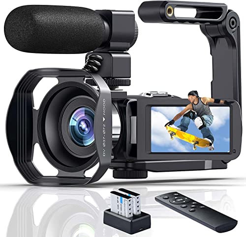 Caméscope 4K 60FPS Caméra Vidéo WiFi Full HD 48MP Webcam IR Vision Nocturne Camera Youtube Zoom 18X Écran Tactile Rotatif 3'' Vlogging Caméra avec Stabilisateur, Microphone, Batterie,Télécommande