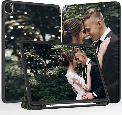 Sunrive Personalisierte hülle kompatibel mit iPad Pro 12,9 (2022/2021, 6./5. Generation) Benutzerdefiniert,Trifold Ständer Schutzhülle mit Stifthalter,Etui mit Eigenem Foto Bild Text