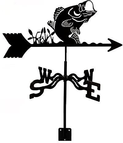 CAZARU Wetterfahne aus Metall für den Außenbereich, Dachhalterung, Edelstahl, Fisch, Windfahne, Messwerkzeug, Dachgarten, Windrichtungsanzeiger, Dekoration
