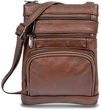 Krediz leather Crossbody Purses for Women, Multi Pocket Crossbody Purse with Adjustable Strap, Soft & Durable Leather Purse, Coffee, XL