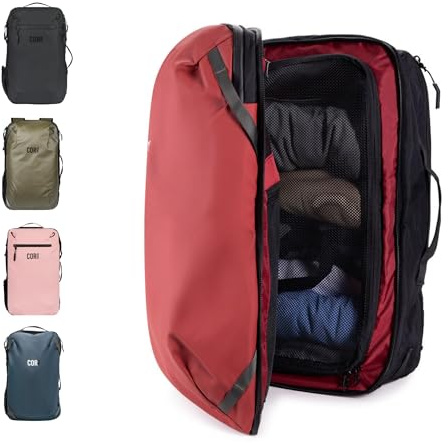 COR Surf Travel Backpack - Flight Approved Carry On Backpack, Water-Resistant Zippers, Secret Pockets, and Ergonomic Shoulder Straps, Travel Laptop Backpack - The Island Hopper, 40L, Lava Red