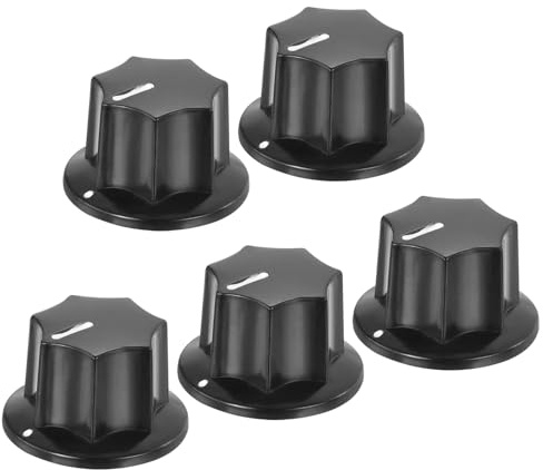 QUARKZMAN 5 Stück Potentiometer Knöpfe 24x15mm, Bakelit Gitarrenknöpfe 6mm Drehknopf mit Madenschraube für Gitarre Bass, Schwarz