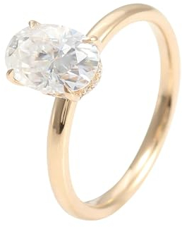 Echtgold 18 Karat Damen Ring, Trauringe Damen mit Oval Form Moissanit Gelb Gold Ring Größe 47 (15.0)-67 (21.3)