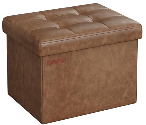 SONGMICS Sitzhocker mit Stauraum, kleine klappbare Sitzbank, 31 x 41 cm Fußbank, Aufbewahrungsbox, bis 130 kg belastbar, für Wohnzimmer Schlafzimmer Schlafsaal, kaffeebraun LSF100K01