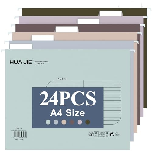 MerryNine A4-Hängemappen, 24 Stück, Aktenschrank, Hängemappen mit Registern und Karteneinsätzen, für Schule, Zuhause, Arbeit, Büro, Organisation (MixedColor6, A4)