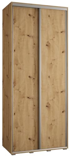 MEBLE KRYSPOL Cannes 1 Moderner Schrank mit 2 Schiebetüren mit Stange, Regale - Aufbewahrungsschrank für Schlafzimmer, Wohnzimmer - 205,2x110x60 cm - Artisan Artisan Silber