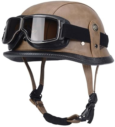 Vintage Helme DOT/ECE-Zulassung,Halber Motorradhelm mit Brille Chopper Helm,geeignet für Männer und Frauen Motorradhelm Cruiser Scooter,Motorradhelm im Wehrmacht Style 6,L(59~60CM)