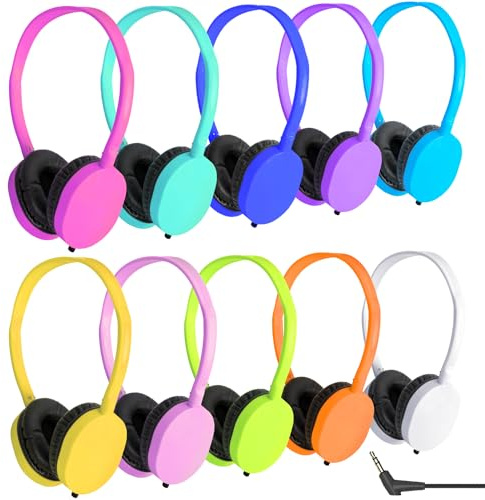 XOSDA Kids Headphones Bulk 10 Pack for School Classroom Student Children Toddler Boys Girls Teen and Adult, Computer Earphones Class Set of Headphones for Students (PU102,10 Mixed)