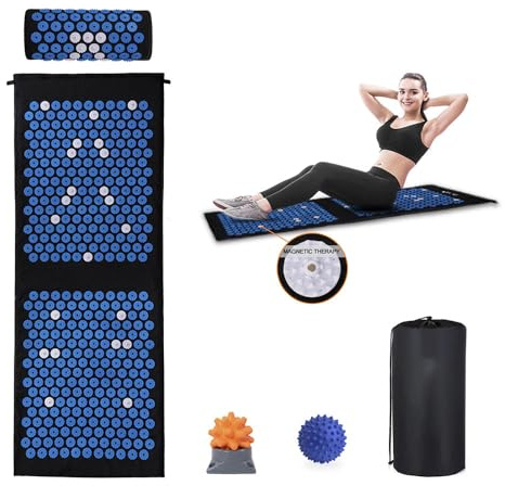 Loboo Idea Akupressurmatte und Kissen Set für Rücken und Nacken bei Verspannungen Kopfschmerzen Rückenschmerzen Stress, inklusive Tragetasche, 43,9 x 119,4 cm Akkupressur-Massagematte und Kissen Hilft