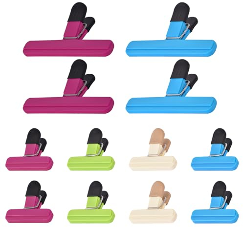 Zhtulck Verschlussclips, 12 Stück Clips für Tüten, Bunte Klammern für Tüten, Wiederverwendbar Tütenclips, Verschlussklammern Verpackung Süßigkeiten Snacks Frischhalten